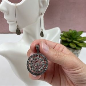 KI Silver 925 Circle Pewter Pendant Earrings Set Jewelry Women